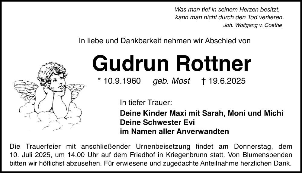  Traueranzeige für Gudrun Rottner vom 05.07.2025 aus Erlanger Nachrichten Lokal