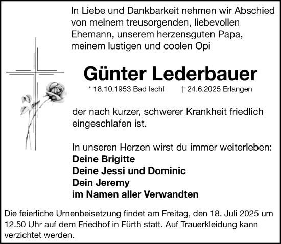 Traueranzeige von Günter Lederbauer von Fürther Nachrichten Lokal