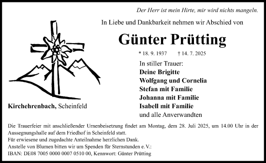 Traueranzeige von Günter Prütting von Nordbayerische Nachrichten Forchheim Lokal