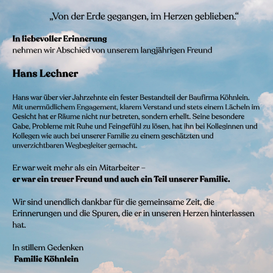 Traueranzeige von Hans Lechner von Altmühl-Bote Lokal