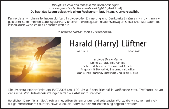 Traueranzeige von Harald Lüftner von Nordbayerische Nachrichten Forchheim Lokal