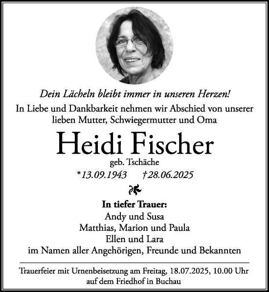 Traueranzeige von Heidi Fischer von Nordbayerische Nachrichten Pegnitz Lokal