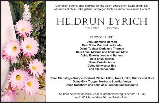 Traueranzeige von Heidrun Eyrich von Fürther Nachrichten Lokal