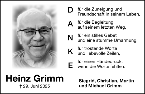 Traueranzeige von Heinz Grimm von Gesamtausgabe Nürnberger Nachrichten/ Nürnberger Ztg.
