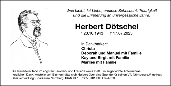Traueranzeige von Herbert Dötschel von Gesamtausgabe Nürnberger Nachrichten/ Nürnberger Ztg.
