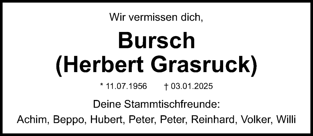 Traueranzeige für Herbert Grasruck vom 11.07.2025 aus Neumarkter Nachrichten Lokal
