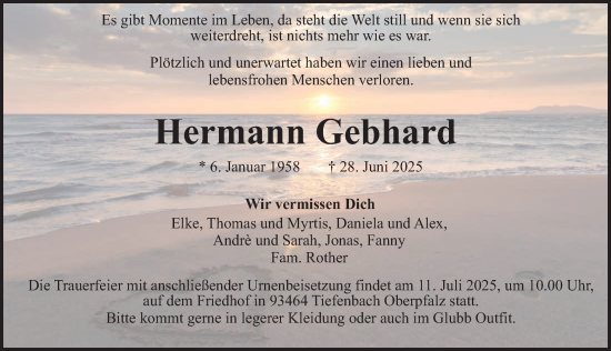 Traueranzeige von Hermann Gebhard von Gesamtausgabe Nürnberger Nachrichten/ Nürnberger Ztg.
