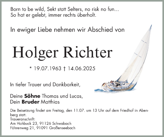 Traueranzeige von Holger Richter von Schwabacher Tagblatt Lokal