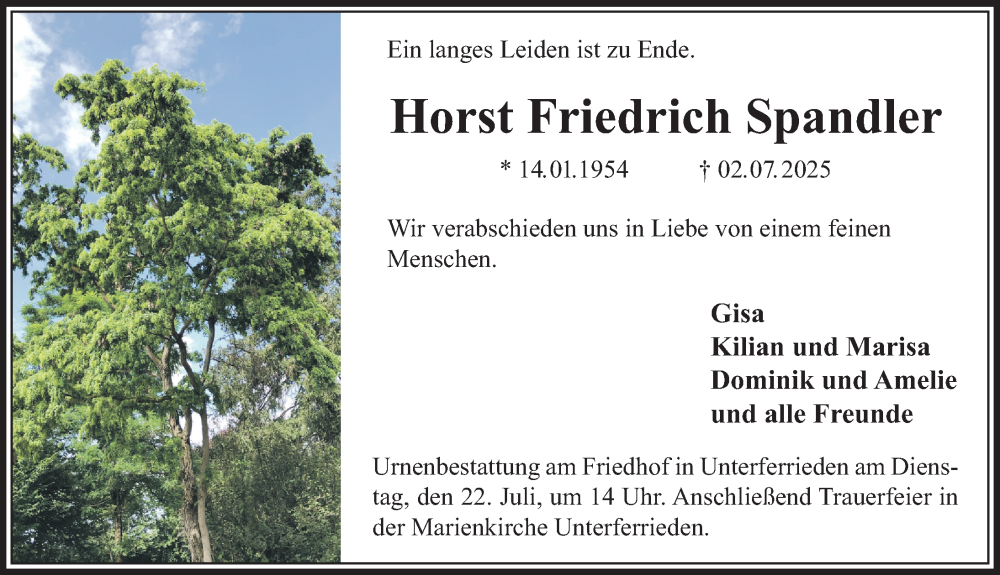  Traueranzeige für Horst Friedrich Spandler vom 19.07.2025 aus Gesamtausgabe Nürnberger Nachrichten/ Nürnberger Ztg.