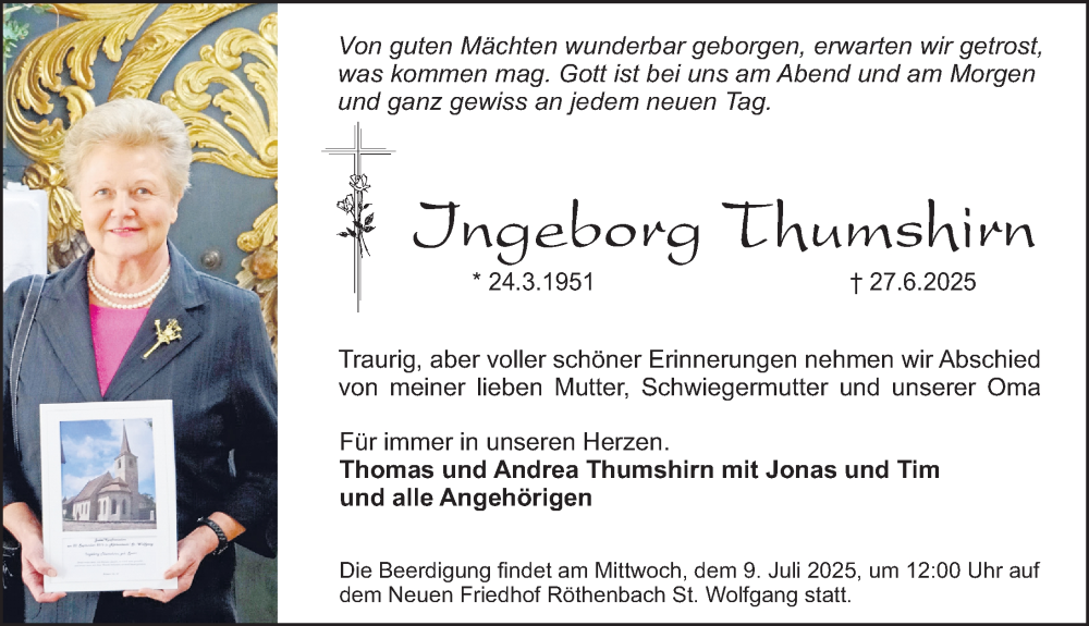  Traueranzeige für Ingeborg Thumshirn vom 05.07.2025 aus Schwabacher Tagblatt Lokal