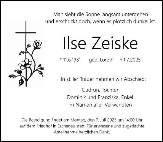 Traueranzeige von Ilse Zeiske von Gesamtausgabe Nürnberger Nachrichten/ Nürnberger Ztg.
