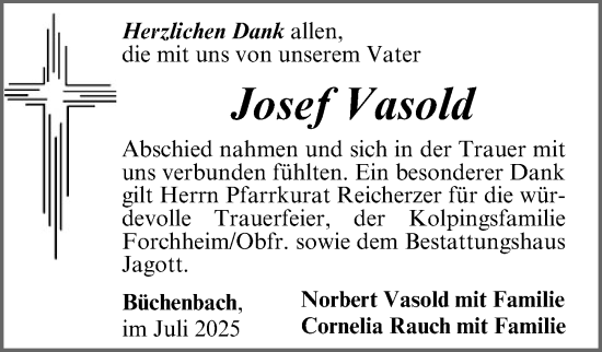 Traueranzeige von Josef Vasold von Roth-Hilpoltsteiner Volkszeitung Lokal