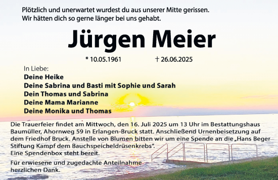 Traueranzeige von Jürgen Meier von Erlanger Nachrichten Lokal