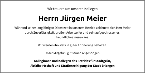 Traueranzeige von Jürgen Meier von Erlanger Nachrichten Lokal