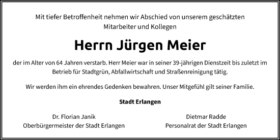 Traueranzeige von Jürgen Meier von Erlanger Nachrichten Lokal