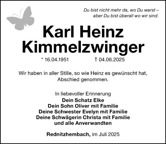 Traueranzeige von Karl  Kimmelzwinger von Schwabacher Tagblatt Lokal