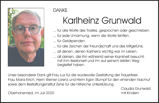 Traueranzeige von Karlheinz Grunwald von Fürther Nachrichten Lokal