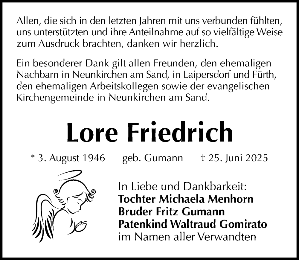  Traueranzeige für Lore Friedrich vom 05.07.2025 aus Gesamtausgabe Nürnberger Nachrichten/ Nürnberger Ztg.