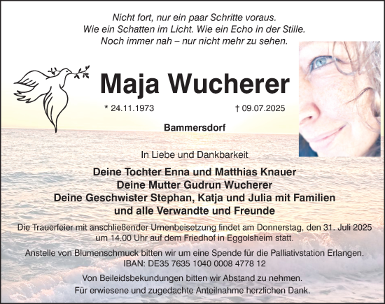 Traueranzeige von Maja Wucherer von Nordbayerische Nachrichten Forchheim Lokal