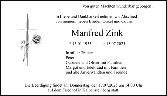 Traueranzeige von Manfred Zink von Altmühl-Bote Lokal