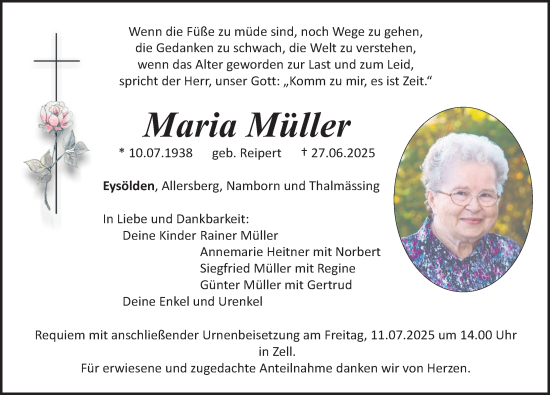 Traueranzeige von Maria Müller von Roth-Hilpoltsteiner Volkszeitung Lokal