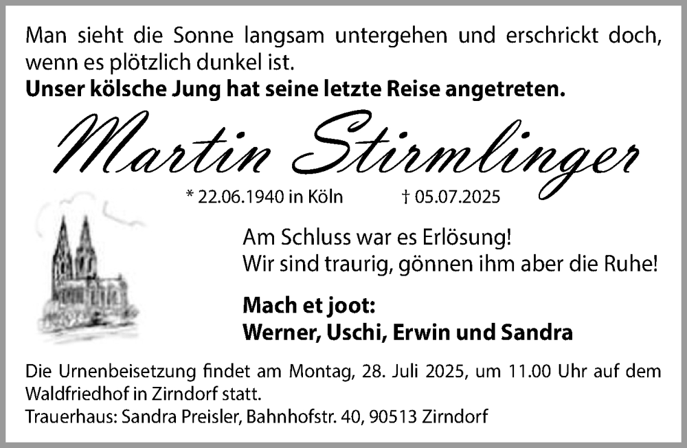  Traueranzeige für Martin Stirmlinger vom 26.07.2025 aus Fürther Nachrichten Lokal