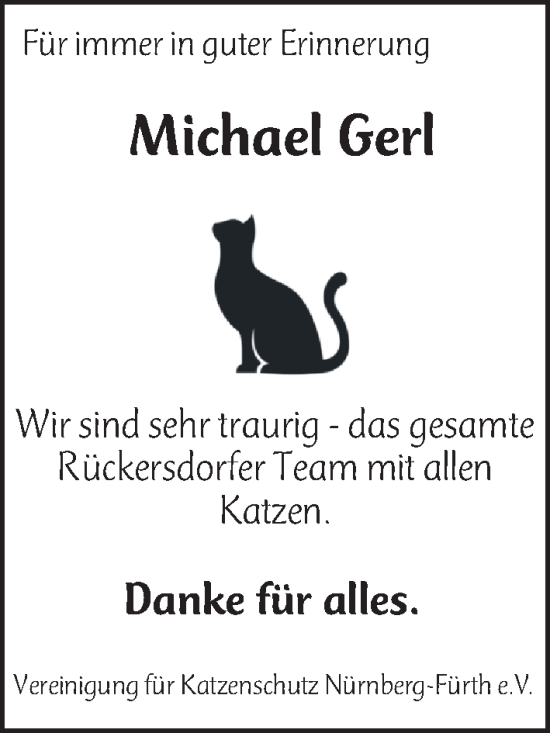 Traueranzeige von Michael Gerl von Gesamtausgabe Nürnberger Nachrichten/ Nürnberger Ztg.