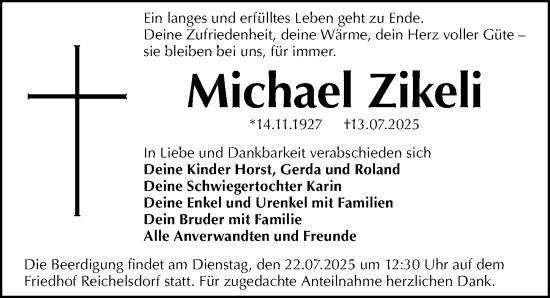 Traueranzeige von Michael Zikeli von Gesamtausgabe Nürnberger Nachrichten/ Nürnberger Ztg.