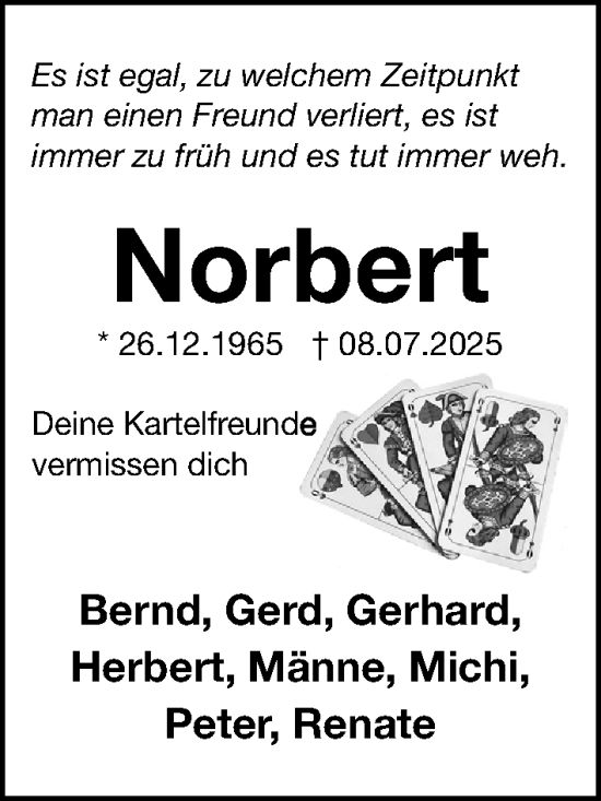 Traueranzeige von Norbert  von Gesamtausgabe Nürnberger Nachrichten/ Nürnberger Ztg.