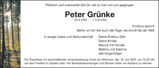 Traueranzeige von Peter Grünke von Fürther Nachrichten Lokal