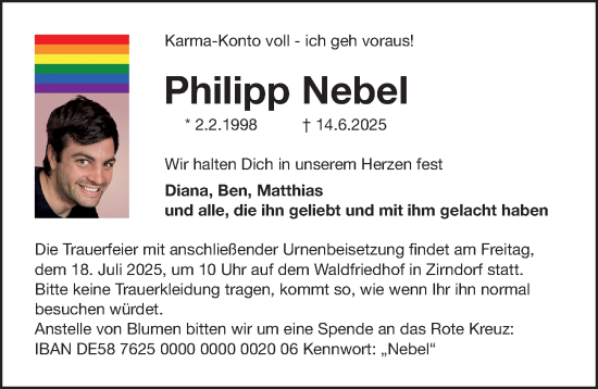 Traueranzeige von Philipp Nebel von Gesamtausgabe Nürnberger Nachrichten/ Nürnberger Ztg.