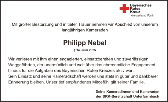 Traueranzeige von Philipp Nebel von Fürther Nachrichten Lokal