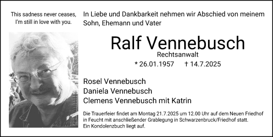 Traueranzeige von Ralf Vennebusch von Gesamtausgabe Nürnberger Nachrichten/ Nürnberger Ztg.