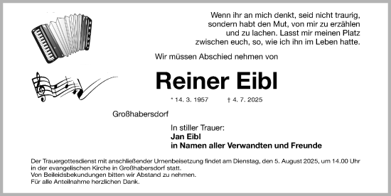 Traueranzeige von Reiner Eibl von Fürther Nachrichten Lokal