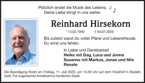 Traueranzeige von Reinhard Hirsekorn von Erlanger Nachrichten Lokal