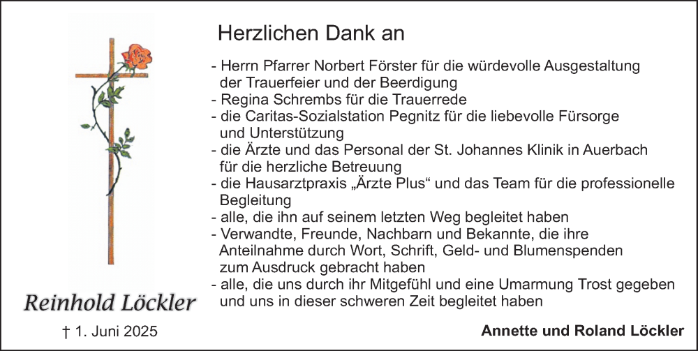  Traueranzeige für Reinhold Löckler vom 10.07.2025 aus Nordbayerische Nachrichten Pegnitz Lokal