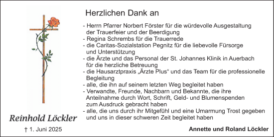 Traueranzeige von Reinhold Löckler von Nordbayerische Nachrichten Pegnitz Lokal