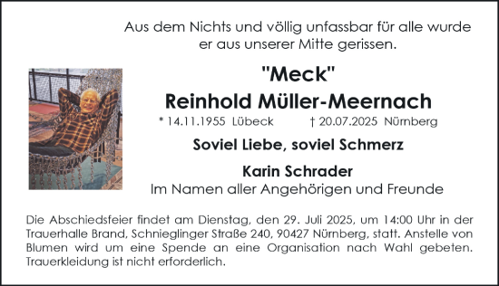 Traueranzeige von Reinhold Müller-Meernach von Gesamtausgabe Nürnberger Nachrichten/ Nürnberger Ztg.