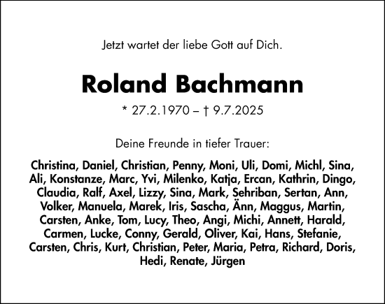 Traueranzeige von Roland Bachmann von Gesamtausgabe Nürnberger Nachrichten/ Nürnberger Ztg.