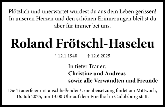 Traueranzeige von Roland Frötschl-Haseleu von Fürther Nachrichten Lokal