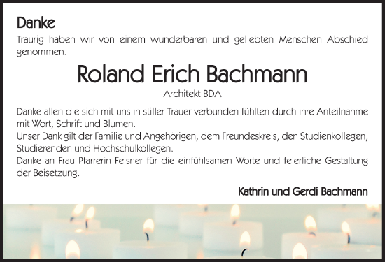 Traueranzeige von Roland Erich Bachmann von Gesamtausgabe Nürnberger Nachrichten/ Nürnberger Ztg.