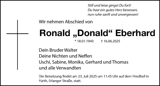 Traueranzeige von Ronald Eberhard von Gesamtausgabe Nürnberger Nachrichten/ Nürnberger Ztg.