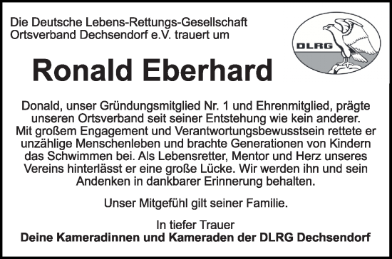 Traueranzeige von Ronald Eberhard von Erlanger Nachrichten Lokal