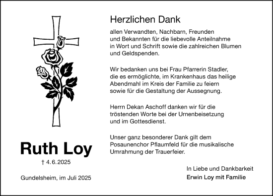 Traueranzeige von Ruth Loy von Altmühl-Bote Lokal