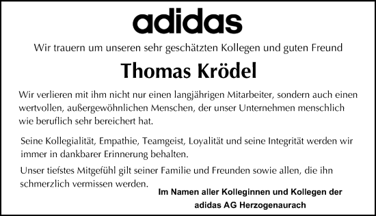 Traueranzeige von Thomas Krödel von Erlanger Nachrichten Lokal