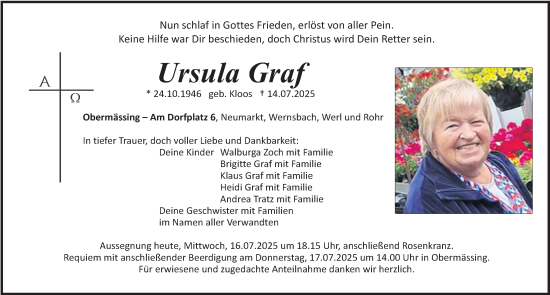 Traueranzeige von Ursula Graf von Roth-Hilpoltsteiner Volkszeitung/ Neumarkter Nachrichten