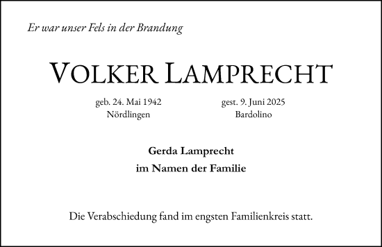 Traueranzeige von Volker Lamprecht von Altmühl-Bote Lokal