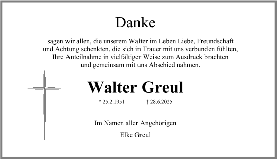 Traueranzeige von Walter Greul von Gesamtausgabe Nürnberger Nachrichten/ Nürnberger Ztg.