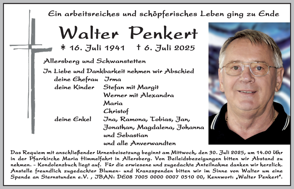  Traueranzeige für Walter Penkert vom 19.07.2025 aus Roth-Hilpoltsteiner Volkszeitung Lokal