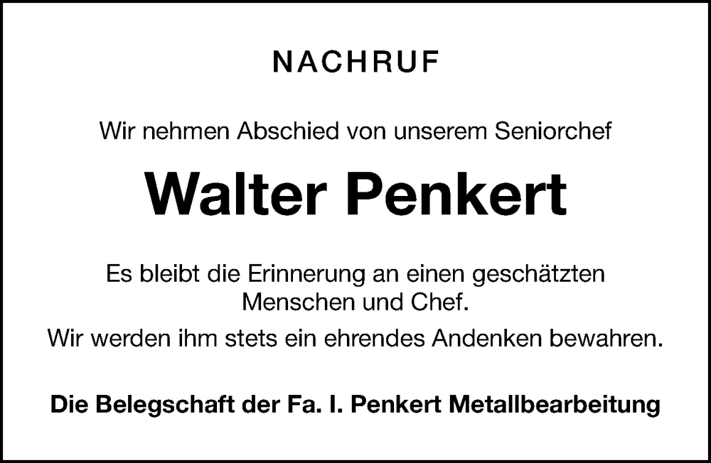  Traueranzeige für Walter Penkert vom 21.07.2025 aus Roth-Hilpoltsteiner Volkszeitung Lokal